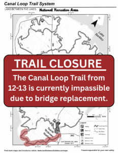 may showing the closure on the Canal Loop Trail between point 12 and 13.